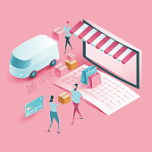 Delivery and online shopping concept. isometric design style - modern vector illustration.