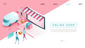 Delivery and shopping concept. Can use for web banner, infographics, hero images. isometric design style - web template, layout with copy space for text. isometric modern vector illustration.