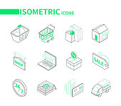 istock Online shopping and delivery - modern line isometric icons 1321153985