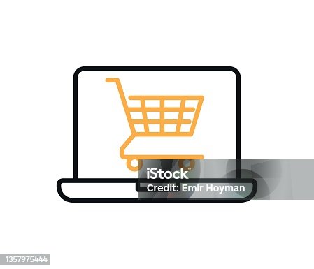 istock Online shopping concept. laptop and shopping cart icon. editable vector 1357975444