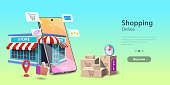 Online Shopping Landing Page Template, Mobile Store Concept, Fast Delivery Service.