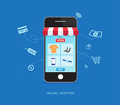 istock Online shopping with smartphone. E-commerce concept. Vector illustration 1179101263