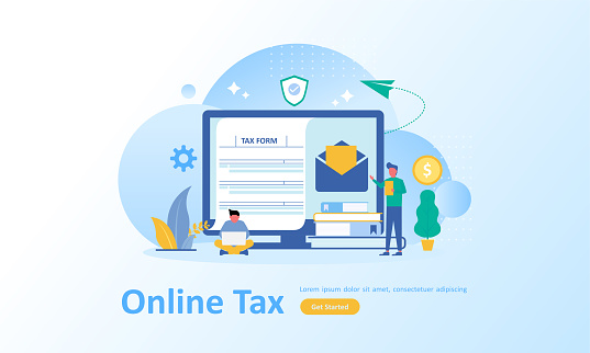 Online Tax Payment Concept People Fill Out A Tax Form Online Suitable