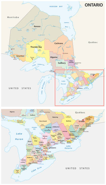 ontario administrative and political map, canada ontario administrative and political map, canada ontario canada stock illustrations