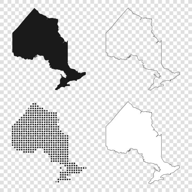 Ontario maps for design - Black, outline, mosaic and white Map of Ontario for your own design. With space for your text and your background. Four maps included in the bundle: - One black map. - One blank map with only a thin black outline (in a line art style). - One mosaic map. - One white map with a thin black outline. The 4 maps are isolated on a blank background (for easy change background or texture).The layers are named to facilitate your customization. Vector Illustration (EPS10, well layered and grouped). Easy to edit, manipulate, resize or colorize. ontario canada stock illustrations