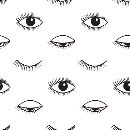 Open and closed eyes vector seamless pattern.