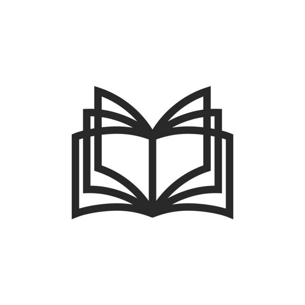 Open book Logo, emblem for a bookstore or typography in a minimal style of thin lines, isometric shape with a transparent contour paper page. Open book Logo, emblem for a bookstore or typography in a minimal style of thin lines, isometric shape with a transparent contour paper page. newspaper silhouettes stock illustrations