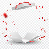Vector Illustration of Open box with red confetti , isolated on transparent background

eps10