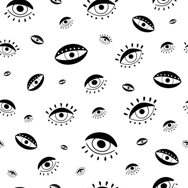 Open eyes seamless pattern. Open eyes seamless pattern. Hand-drawn vector background with different eyes. eye backgrounds stock illustrations