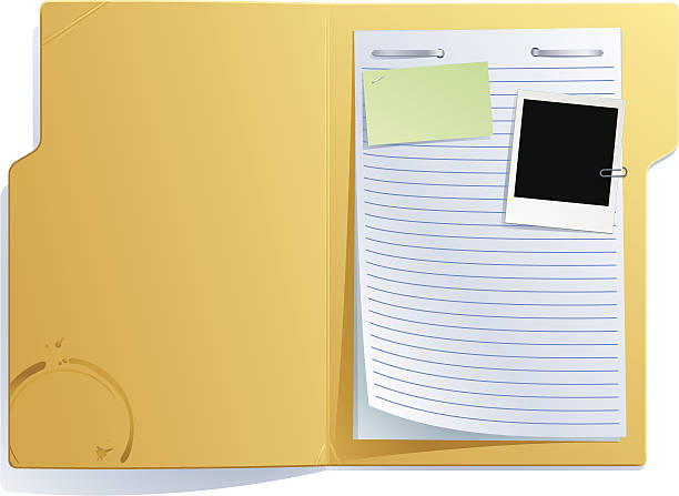 open folder Folder with papers and polaroid. file folder photos stock illustrations