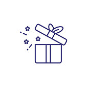 Open gift box line icon. Surprise, magic, unknown content. Christmas concept. Vector illustration can be used for topics like holiday, celebration, party