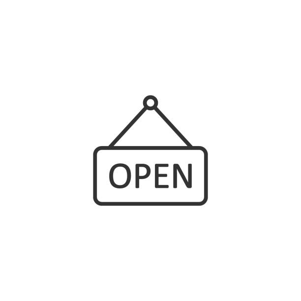 Open sign icon in flat style. Accessibility vector illustration on white isolated background. Message business concept.  opening stock illustrations