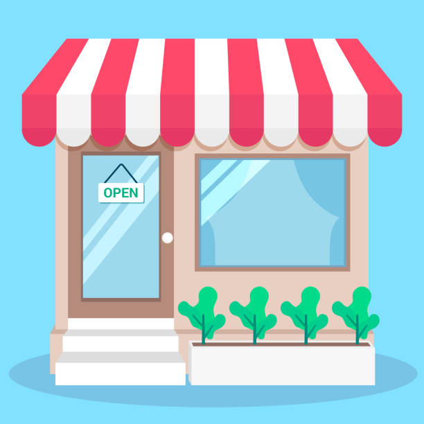 ilustraciones, imágenes clip art, dibujos animados e iconos de stock de tienda abierta - small business