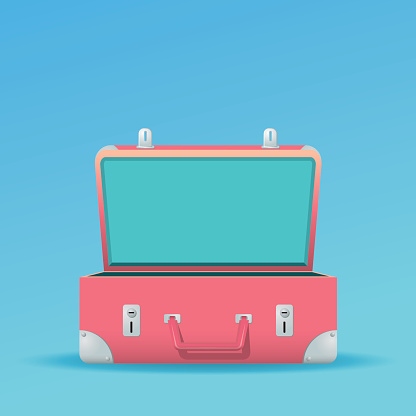 Open suitcase on a blue background