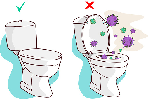 Open toilet lid cause dispersal of germ as a result of flushing