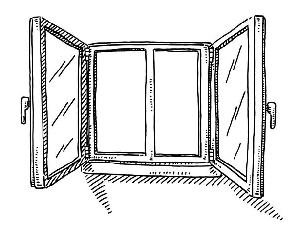 Open Window Drawing Hand-drawn vector drawing of an Open Window. Black-and-White sketch on a transparent background (.eps-file). Included files are EPS (v10) and Hi-Res JPG. window drawings stock illustrations