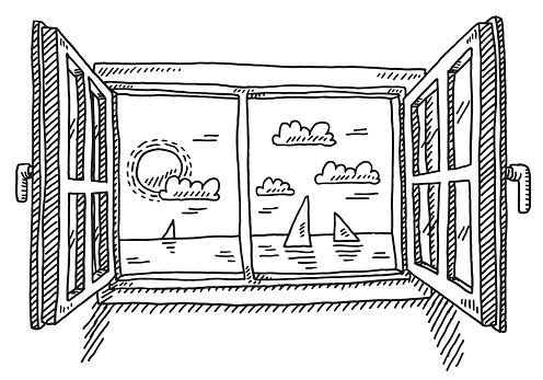 Open Window Looking To The Sea Drawing
