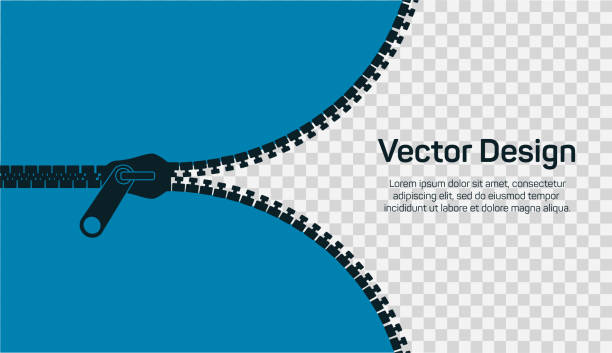 Open zipper, editable template. Stylish blue background for banner, landing page, flyer, cover, stories etc. Vector Open zipper, editable template. Stylish blue background for banner, landing page, flyer, cover, stories etc. Vector. silver teeth stock illustrations