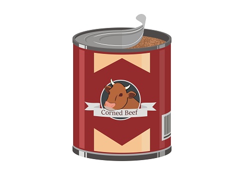 Opened tall corned beef can simple illustration