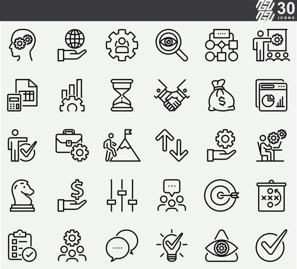 Operations Management Line Icons Operations Management Line Icons consistent word stock illustrations