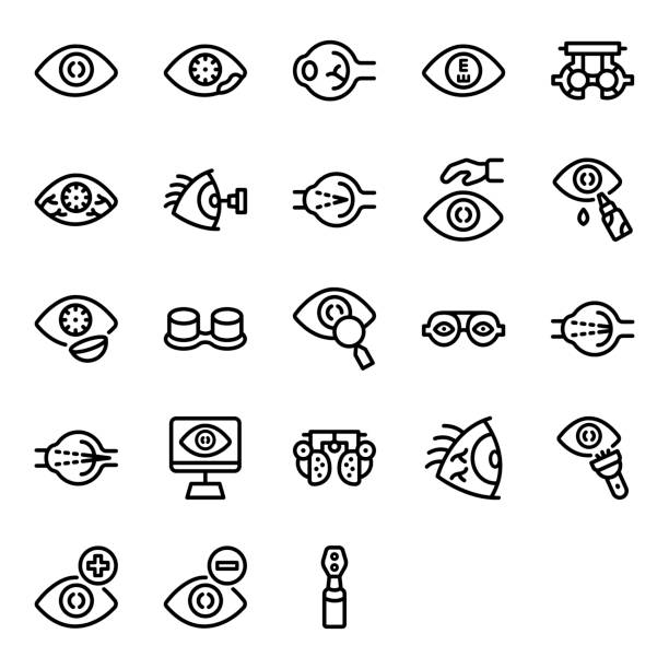 Ophthalmology Icon Set . Eye, View, Lens, Optical, Retina, Optometry Icon - Vector Illustration. This icon use for presentation website and apps. pain borders stock illustrations