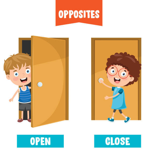 Opposite Adjectives With Cartoon Drawings Opposite Adjectives With Cartoon Drawings door clipart stock illustrations