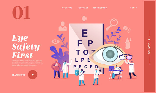 Optician Exam for Glaucoma Treatment Landing Page Template. Ophthalmologist Doctor Character Check Eyesight, Checkup