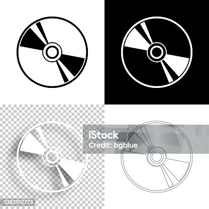 istock CD or DVD. Icon for design. Blank, white and black backgrounds - Line icon 1382912773