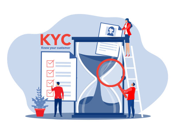 KYC or know your customer with business verifying the identity of its clients concept at the partners-to-be through a magnifying glass vector illustrator vector art illustration