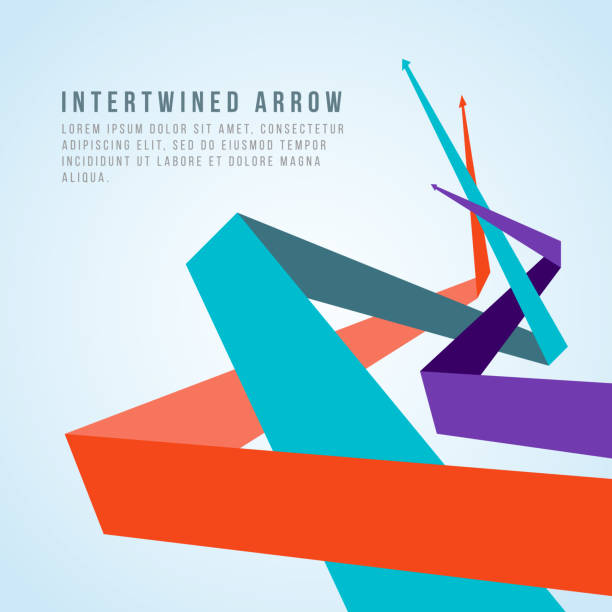 Orange blue and purple intertwined arrow abstract vector design Orange blue and purple intertwined arrow abstract vector design success patterns stock illustrations