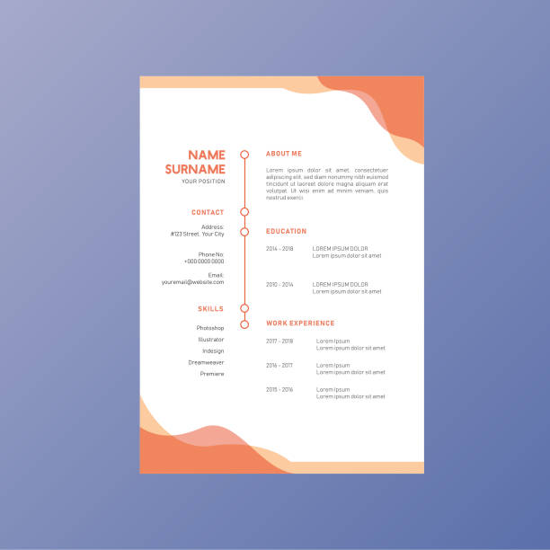 ilustraciones, imágenes clip art, dibujos animados e iconos de stock de orange business identidad corporativa reanudar cv diseño vectorial - resume template