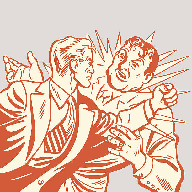 Orange cartoon of two men in fist fight Two Men in Fist Fight fighting illustrations stock illustrations