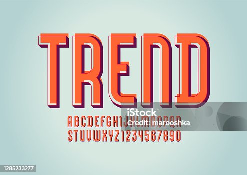 istock Orange font, alphabet sans serif, abstract condensed trendy letters and numbers with shift, vector illustration 10EPS 1285233277
