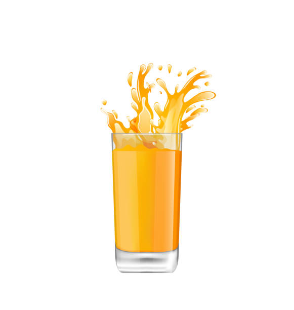 Orange Juice in Glass with Splash vector art illustration