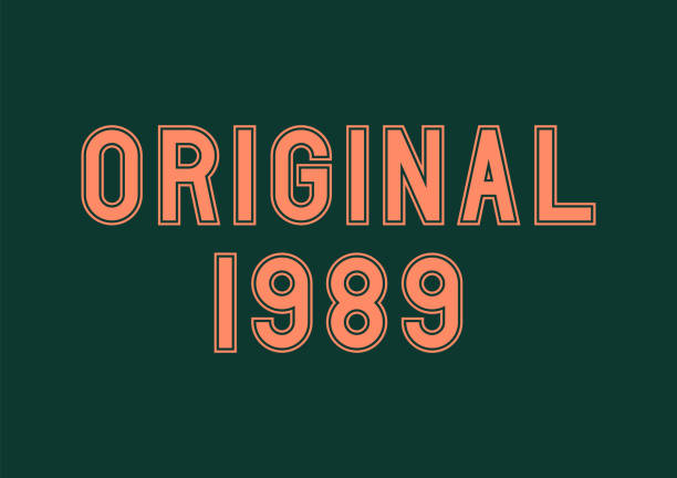 ilustraciones, imágenes clip art, dibujos animados e iconos de stock de naranja original año 1989 texto sobre fondo verde - 1980 1989