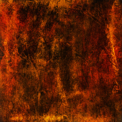 Orange, Red and Black Abstract Metallic Wall Texture. Grunge Vector Background.