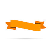 Orange ribbon banner isolated on a blank background. Element for your design, with space for your text. Vector Illustration (EPS10, well layered and grouped). Easy to edit, manipulate, resize or colorize.