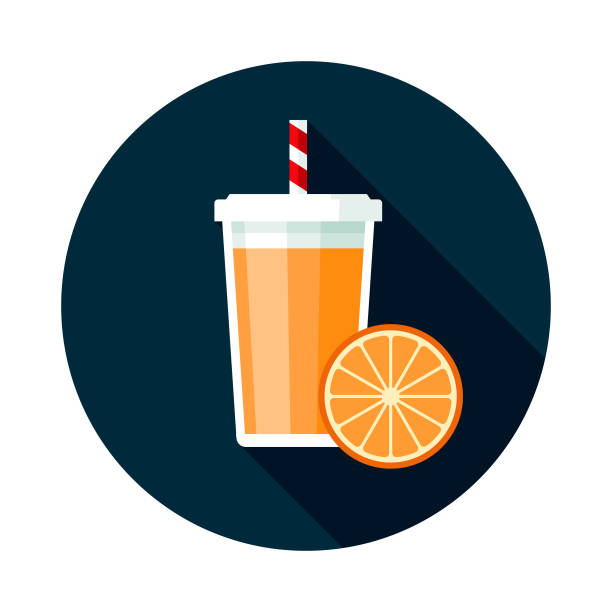 Orange Smoothie Icon A flat design icon with a long shadow. File is built in the CMYK color space for optimal printing. Color swatches are global so it’s easy to change colors across the document. orange smoothie stock illustrations