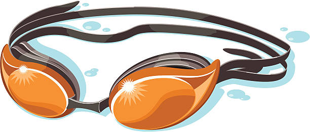 orange swim goggles orange swim goggles with shadow and drops of water swimming goggles stock illustrations