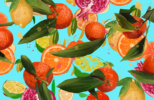 Oranges, pomegranate and lemons pattern
