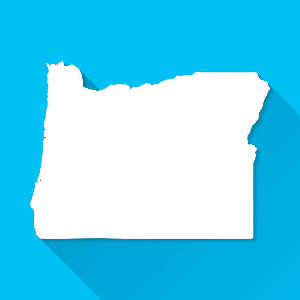 Oregon Map on Blue Background, Long Shadow, Flat Design Map of Oregon. oregon us state stock illustrations