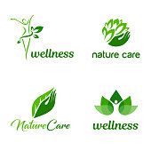 Organic and nature care vector emblem design set