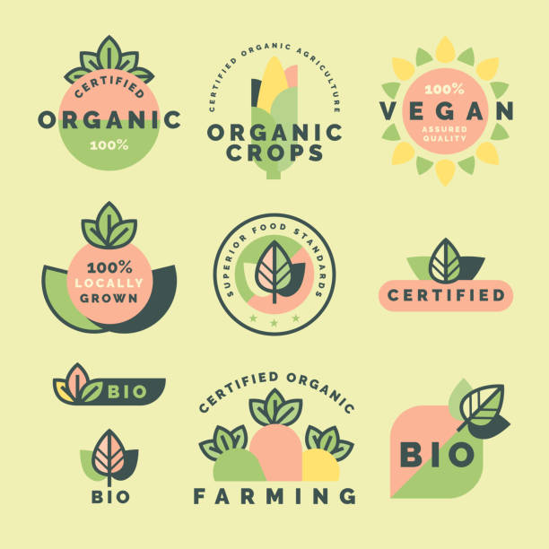 ilustrações de stock, clip art, desenhos animados e ícones de organic farming labels - emblem food label