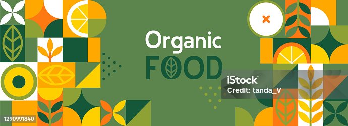 istock Organic food banner in flat style. 1290991840