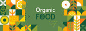 istock Organic food banner in flat style. 1290991840