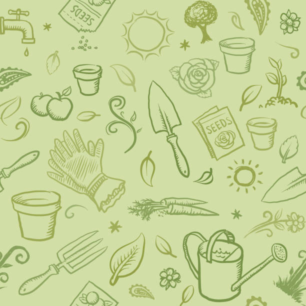 Organic gardening icons wallpaper Hand drawn organic gardening vector illustrations gardening patterns stock illustrations
