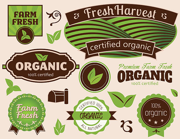 ilustrações de stock, clip art, desenhos animados e ícones de etiquetas orgânicos - emblem food label
