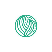 Organic plant green leaves logo. Round bio emblem in a circle linear style. Vector abstract badge for design of natural products, flower shop, cosmetics, ecology concepts, health, spa, yoga Center.