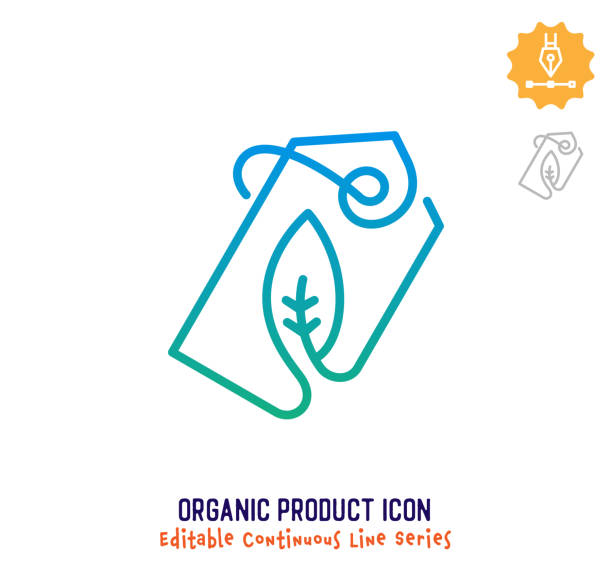 organisches produkt kontinuierliche linie editierbare strichlinie - sustainability fashion stock-grafiken, -clipart, -cartoons und -symbole