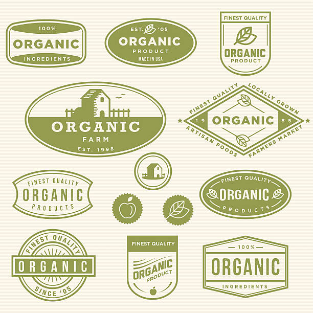 bildbanksillustrationer, clip art samt tecknat material och ikoner med organic product labels - food labels